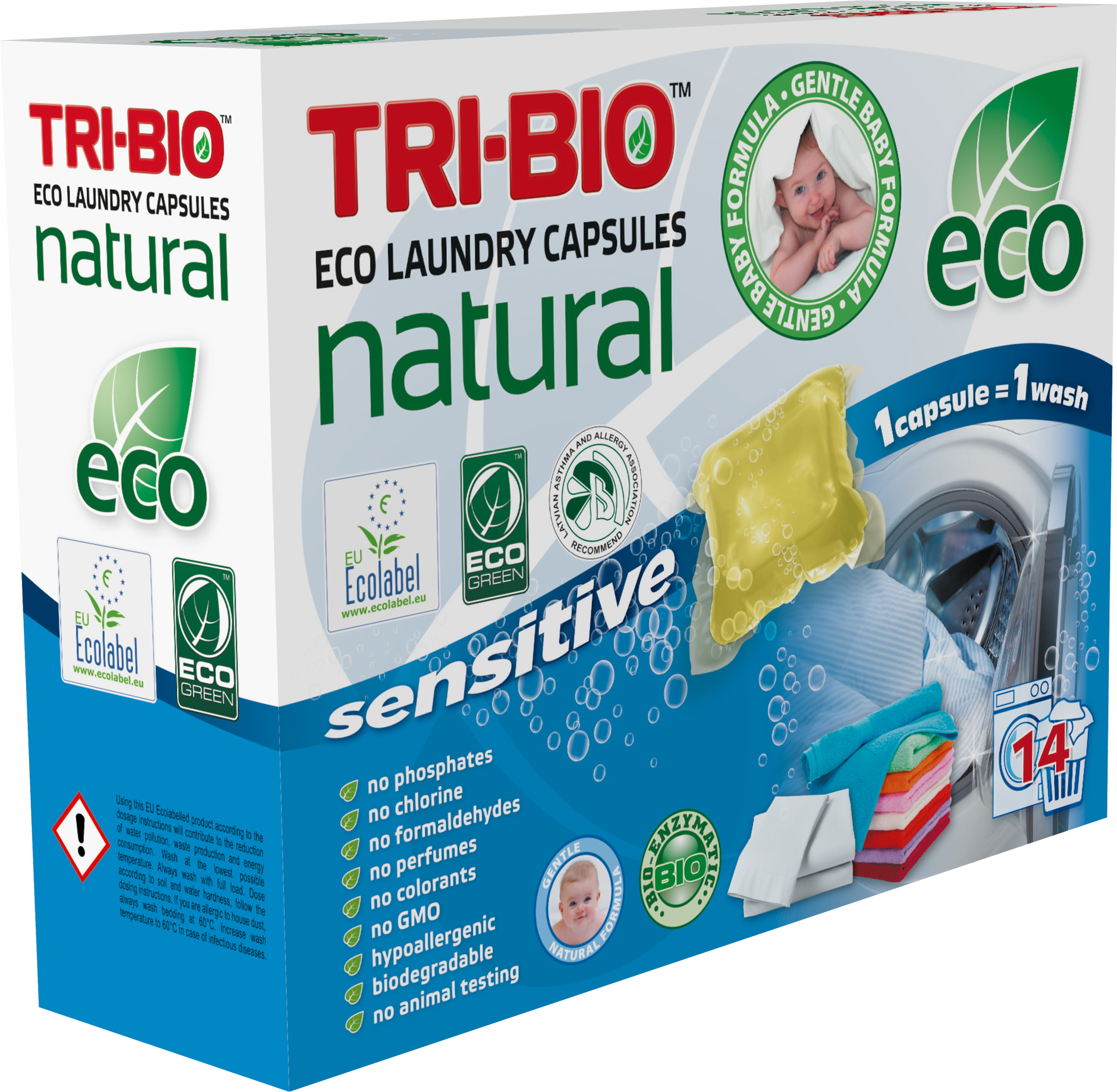 Натурални еко таблетки за пране, Sensitive, 14 броя