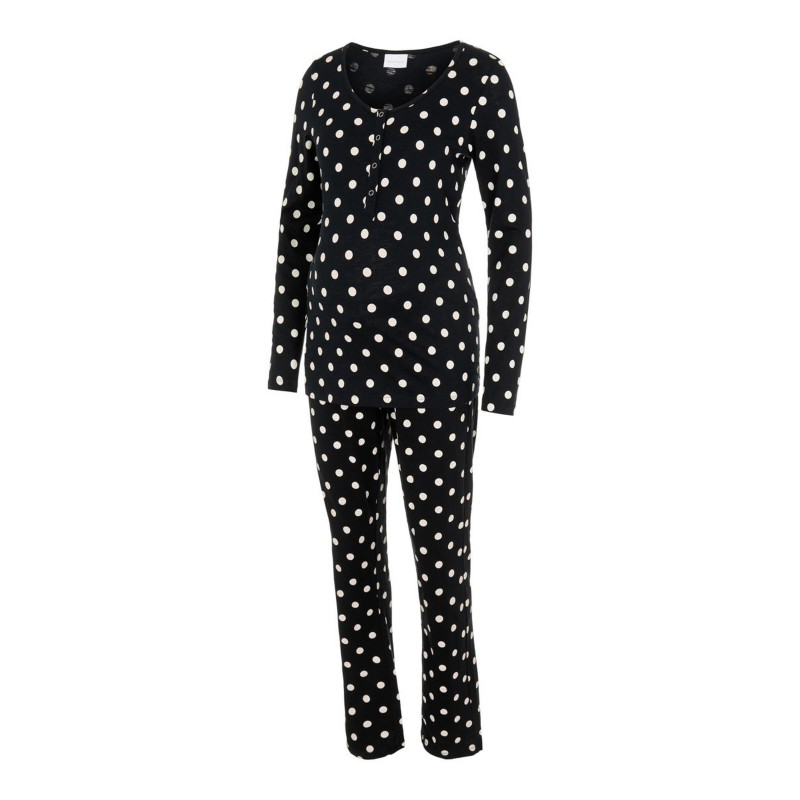 Пижама от органичен памук за бременни с принт на точки, черна