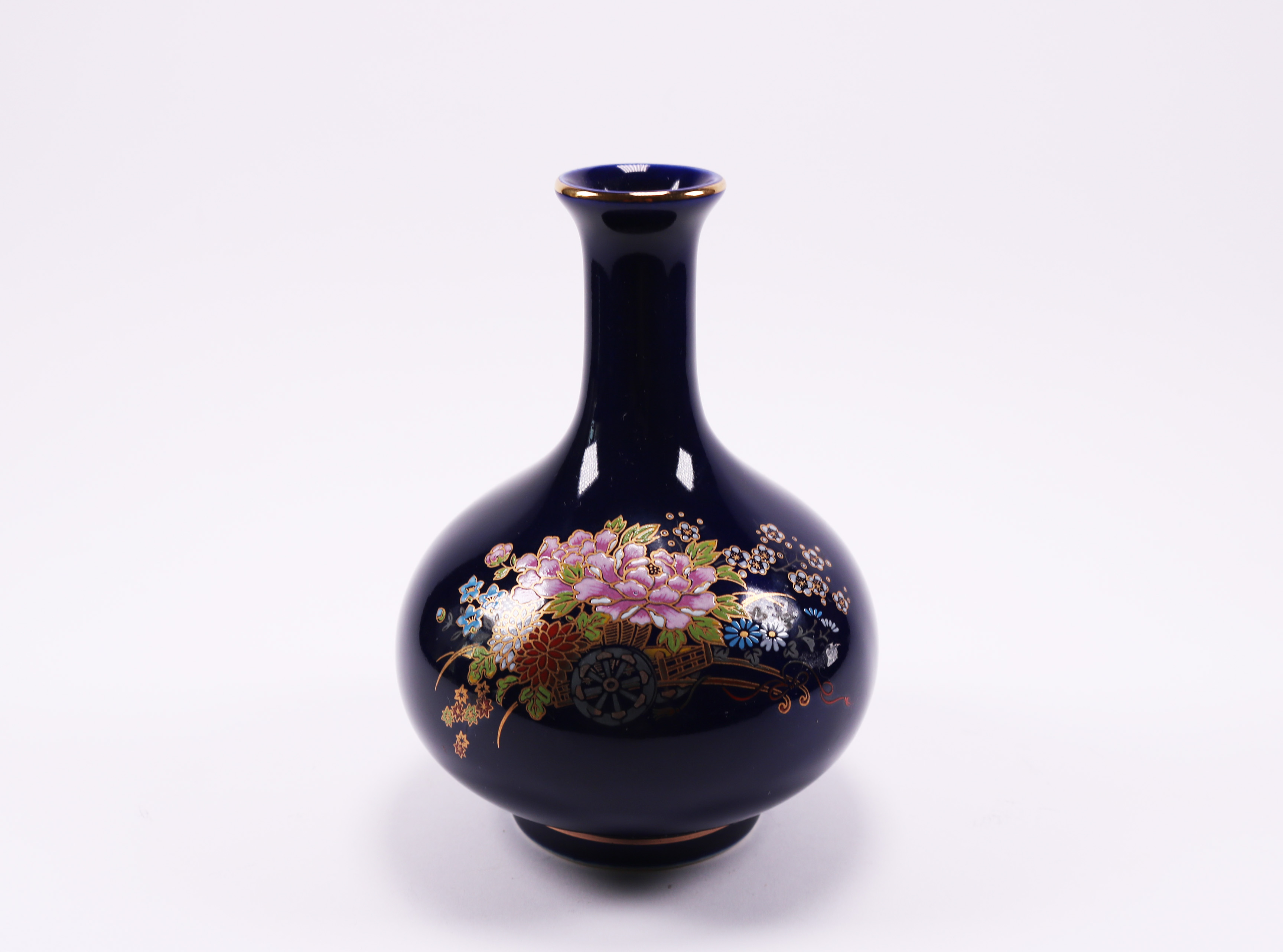 Black Glaze Peacock And Floral Oriental Vase