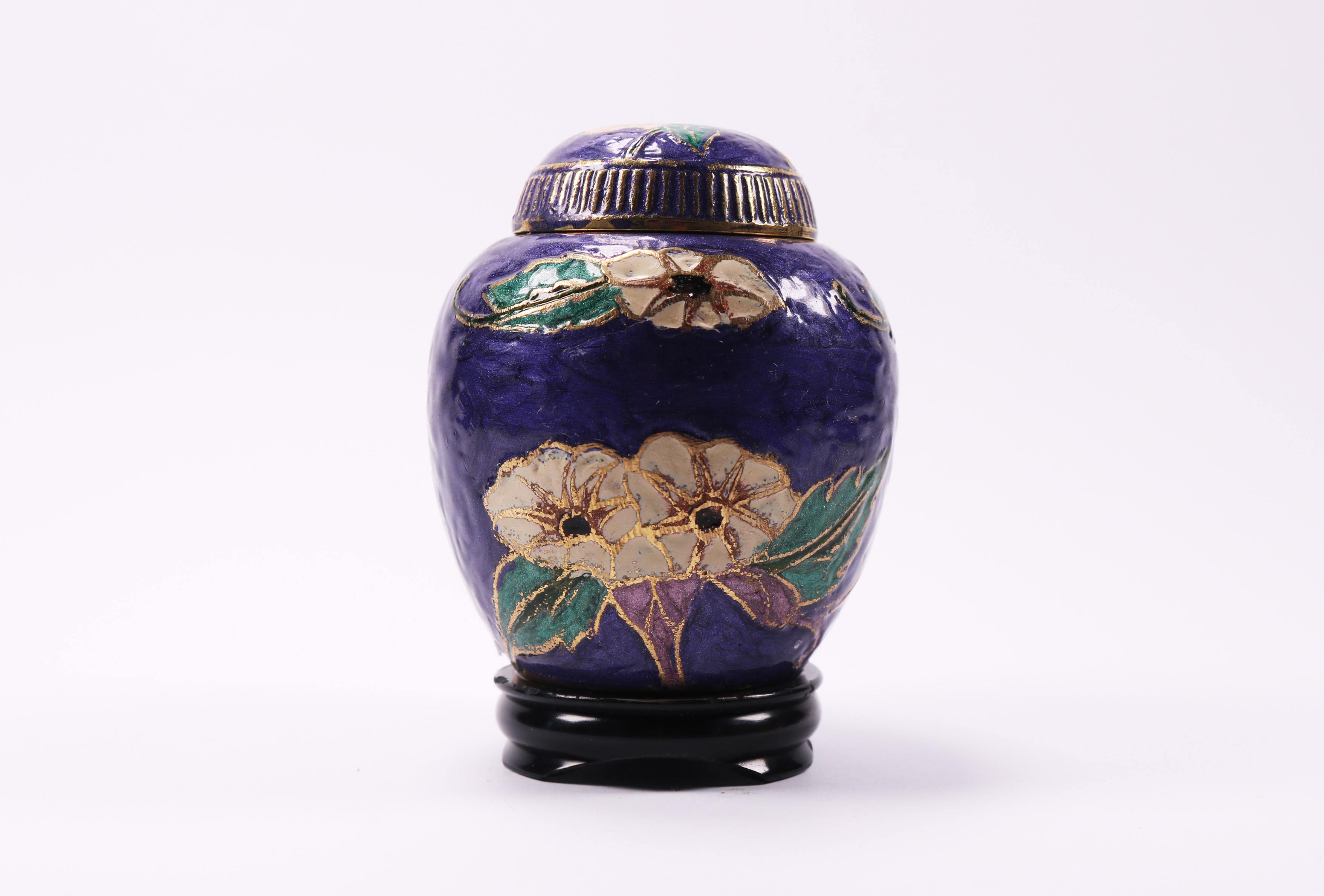 Floral Enameled Brass Jar Circa 1920&#039;S Vintage Estate Collectable