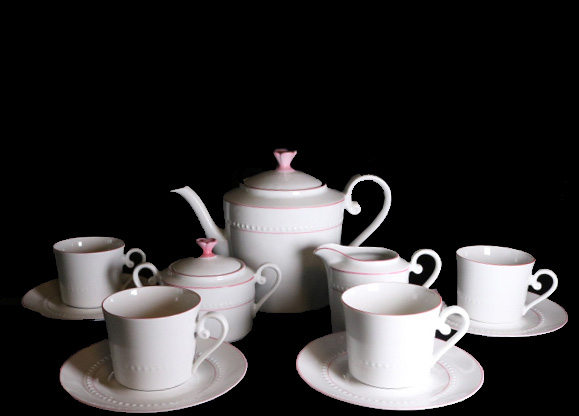Tea Set Porcelain 27 pcs. Pink line