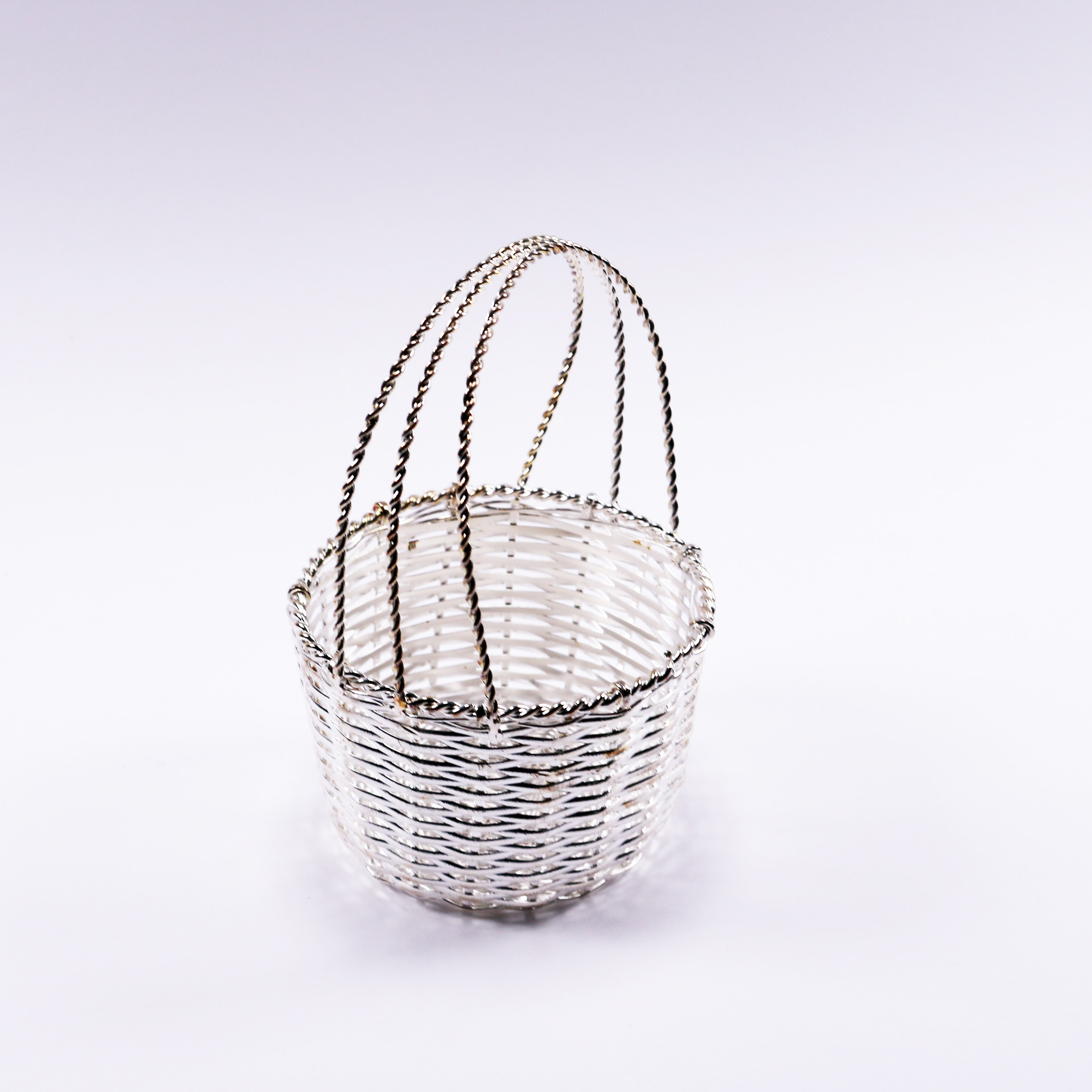 Vintage Silver Woven Basket Big
