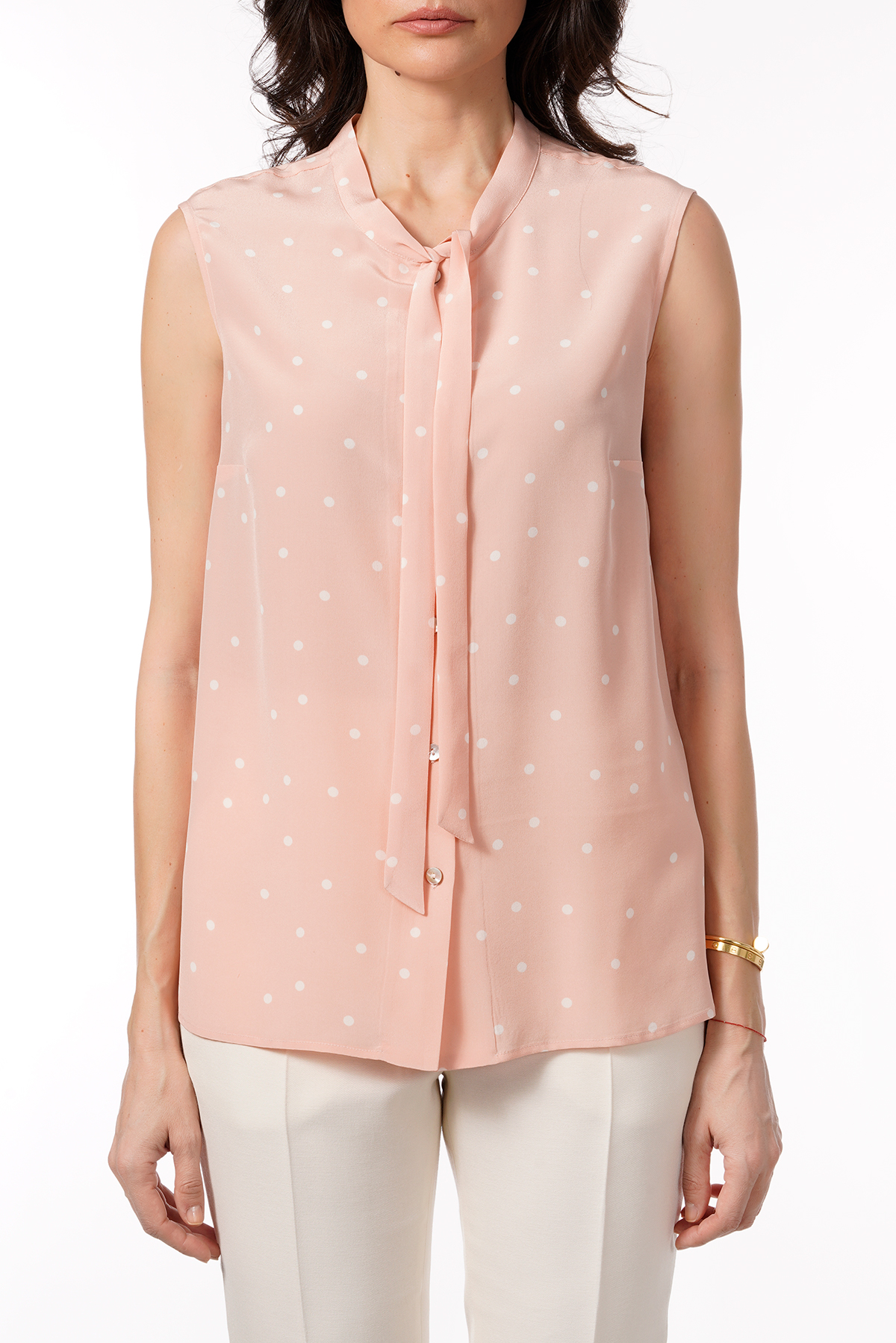 Блуза розова коприна, на точки