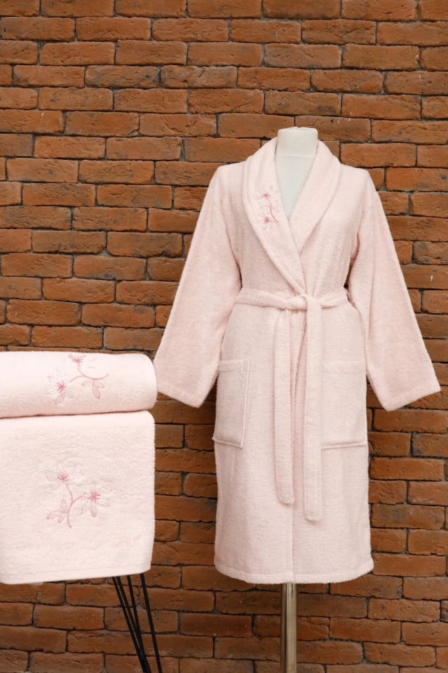 Комплект Халат KAZEL, Kimono + 2 кърпи подарък, розов