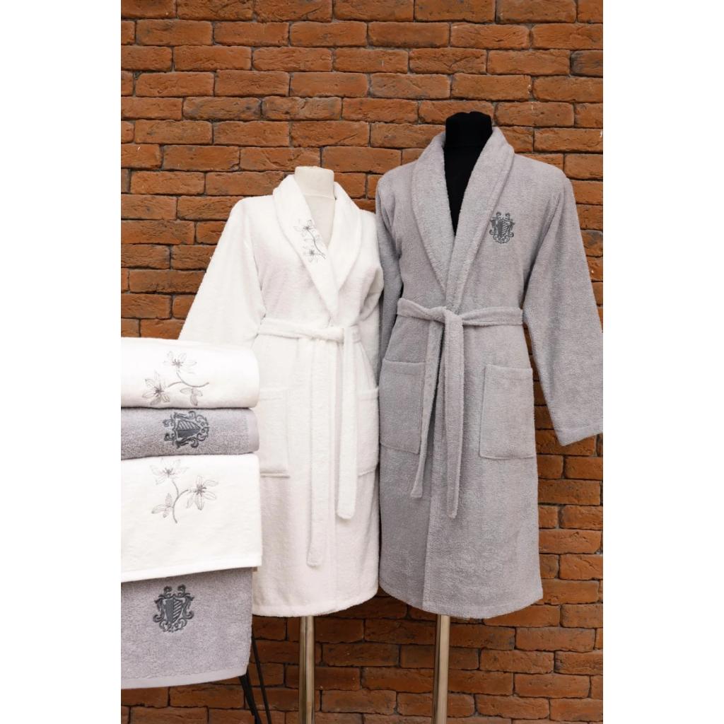 Комплект халати KAZEL, Molly + 4 кърпи подарък, бял/сив