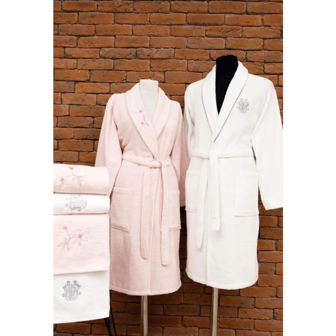 Комплект халати KAZEL, Molly + 4 кърпи подарък S/M, M/L S/M, M/L Бял/розов